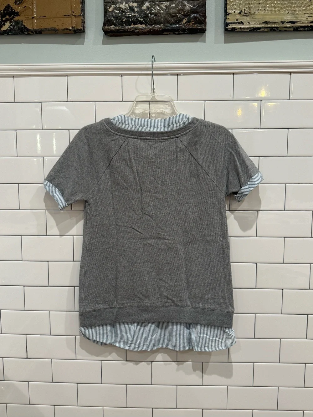 Anthropologie Floreat Gray Short-Sleeve Sweatshirt with Yellow Bee Embroidery - Picture 5 of 5